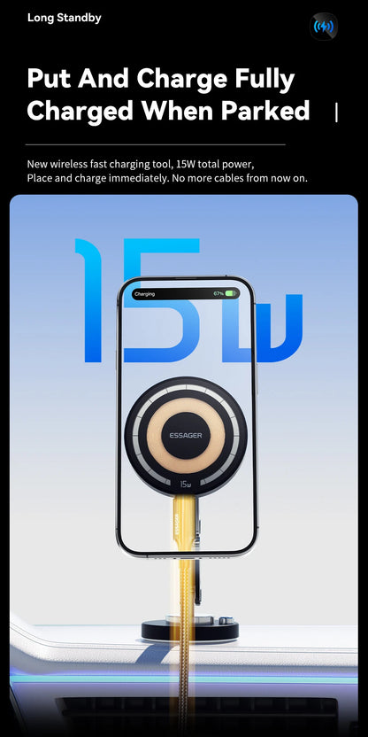 Essager Magnetic Car Wireless Charger – 15W Fast Charging Mount for MagSafe iPhone