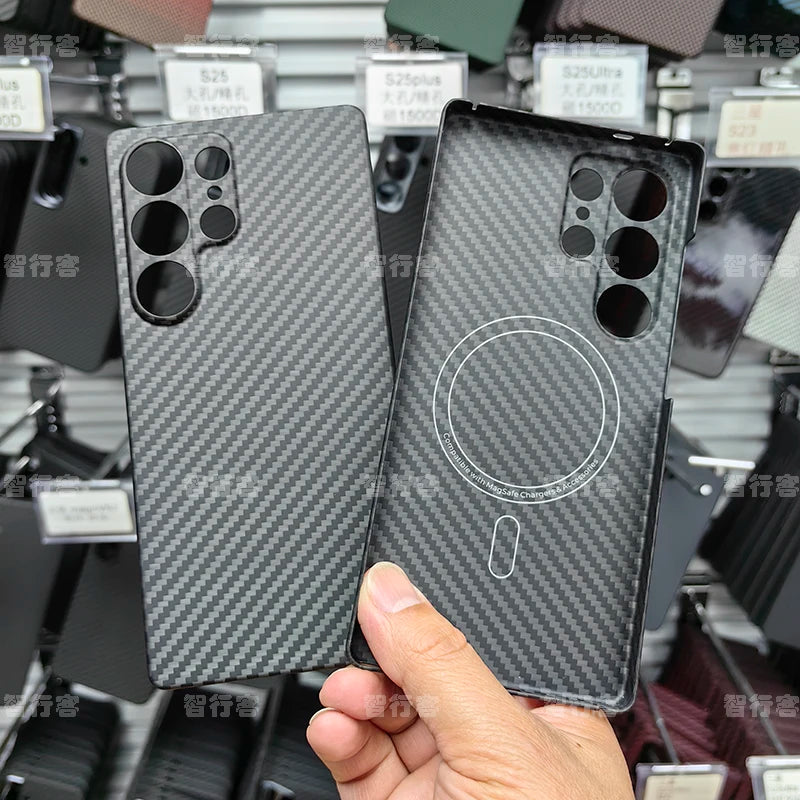 ZXKE Carbon Fiber Magnetic Case – Aramid Shell for Galaxy S23/S24/S25 Ultra, MagSafe & Car Mount Compatible