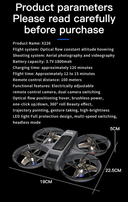 X226 Brushless Drone – Dual HD Camera, VR Control, Obstacle Avoidance, Optical Flow Hover