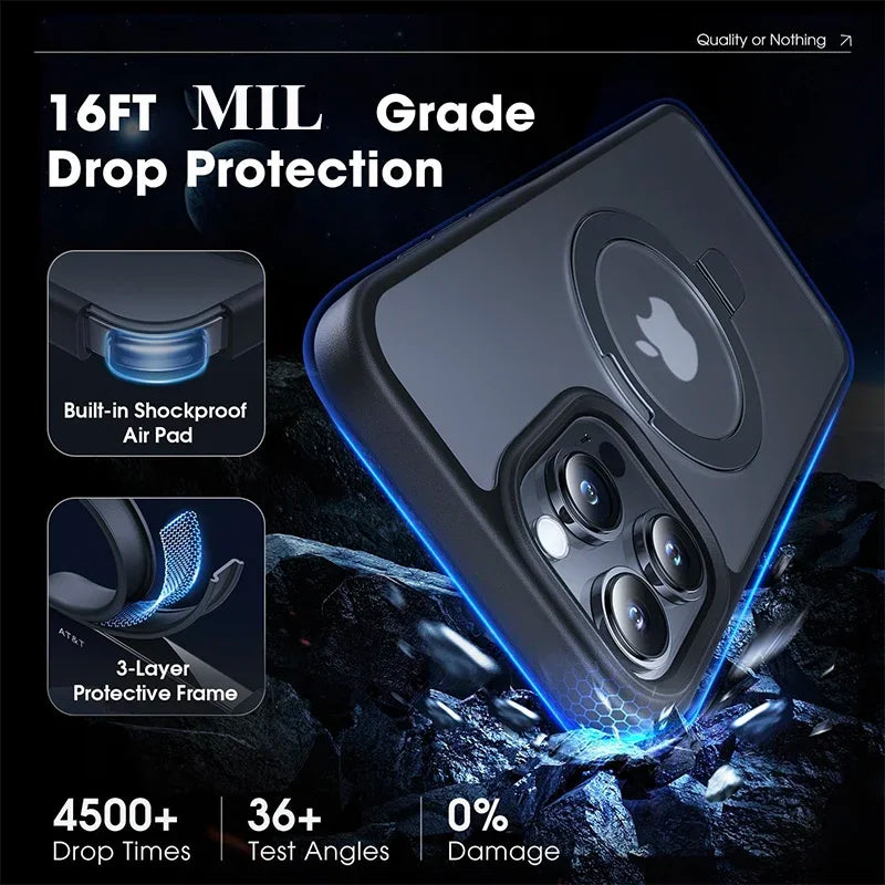 Matte Magnetic Ring Stand Case – Ultra Slim Cover for iPhone 17 Pro / Pro Max / Air