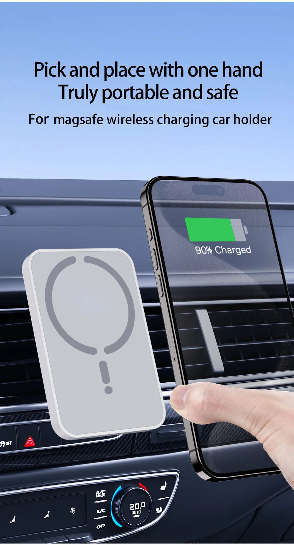 15W Magnetic Car Wireless Charger – MagSafe Fast Charging Mount for iPhone