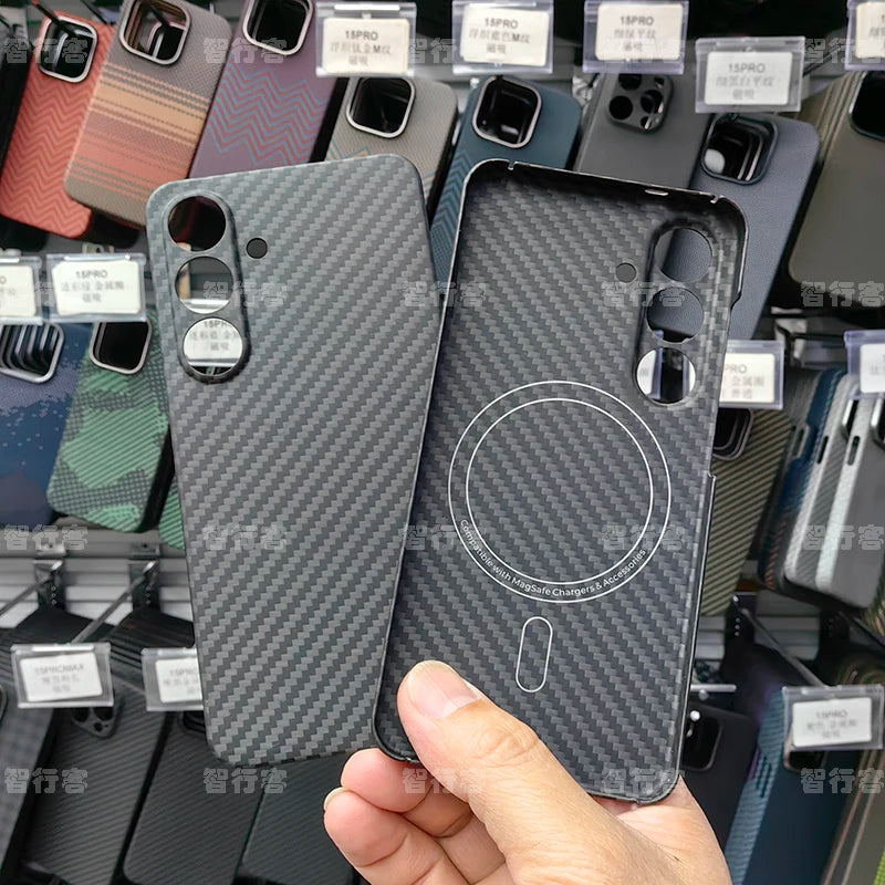 ZXKE Carbon Fiber Magnetic Case – Aramid Shell for Galaxy S23/S24/S25 Ultra, MagSafe & Car Mount Compatible