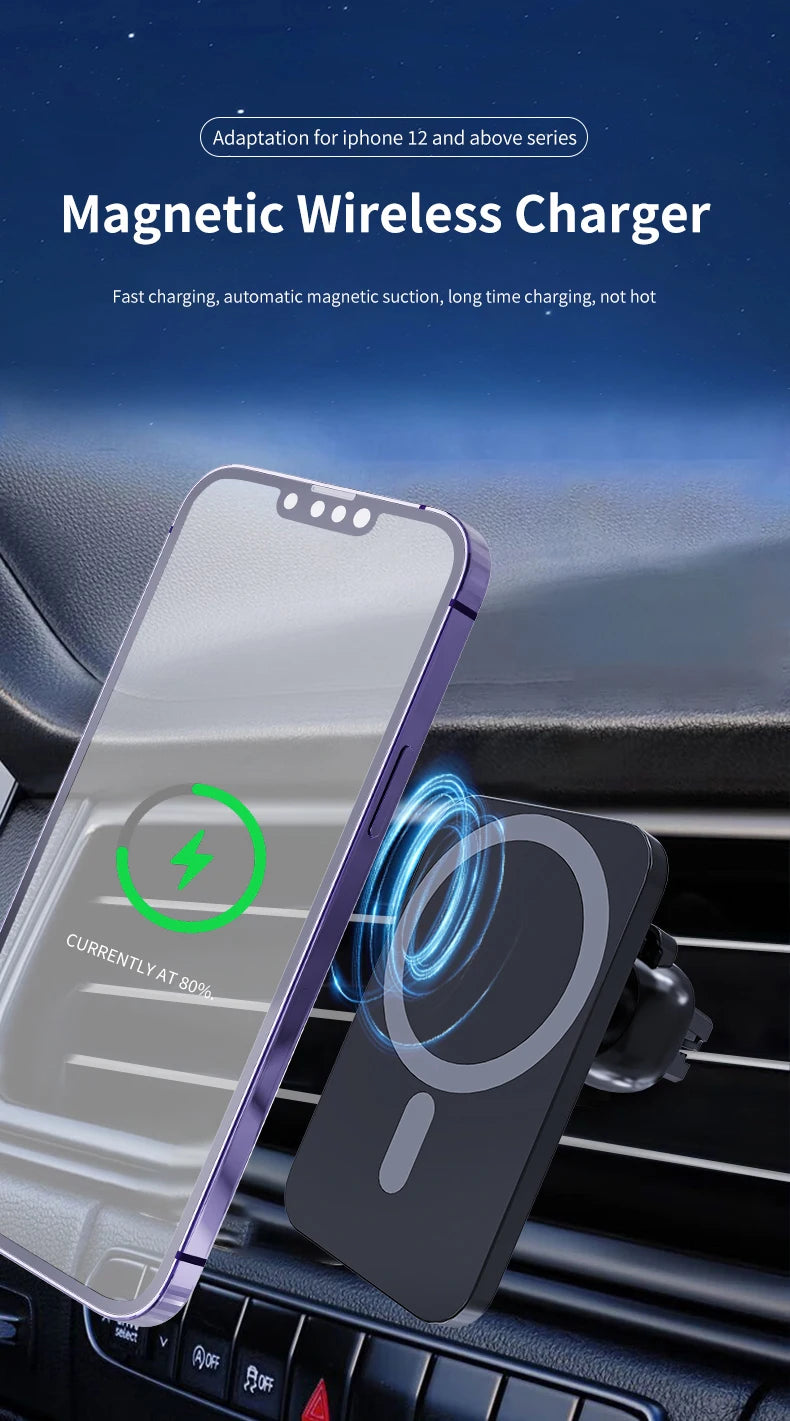 30W Magnetic Car Wireless Charger – Fast Charging Mount for iPhone with MagSafe