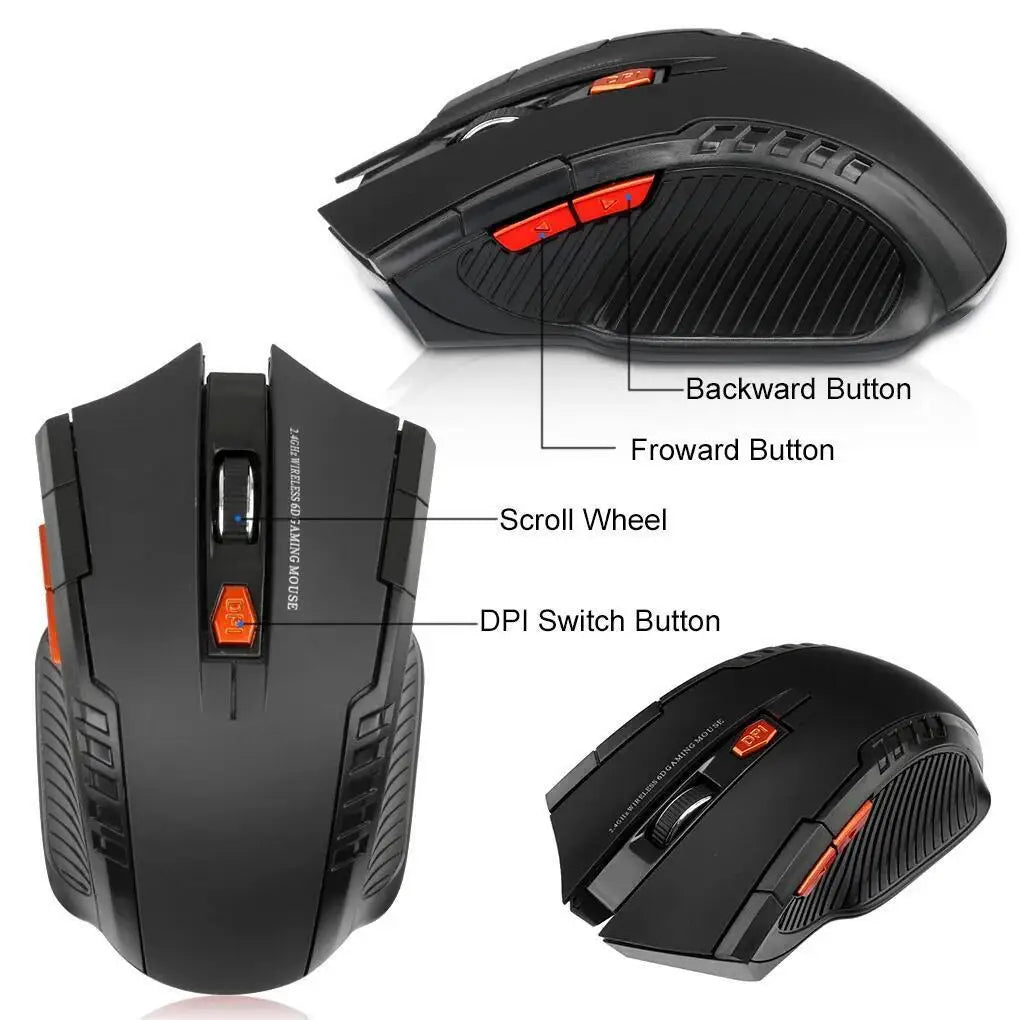 2.4G Wireless Gaming Mouse – 1600DPI, 6 Buttons, USB Receiver for PC & Laptop