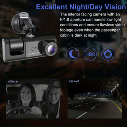 ash Cam with IR Night Vision, Loop Recording & 2" IPS Screen – 1080P Triple Camera Vehicle DVR