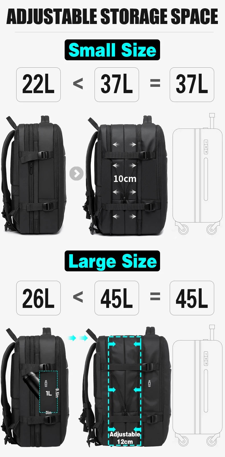BANGE Travel & Business Backpack – Expandable, USB Charging, Waterproof, Fits 17.3” Laptop