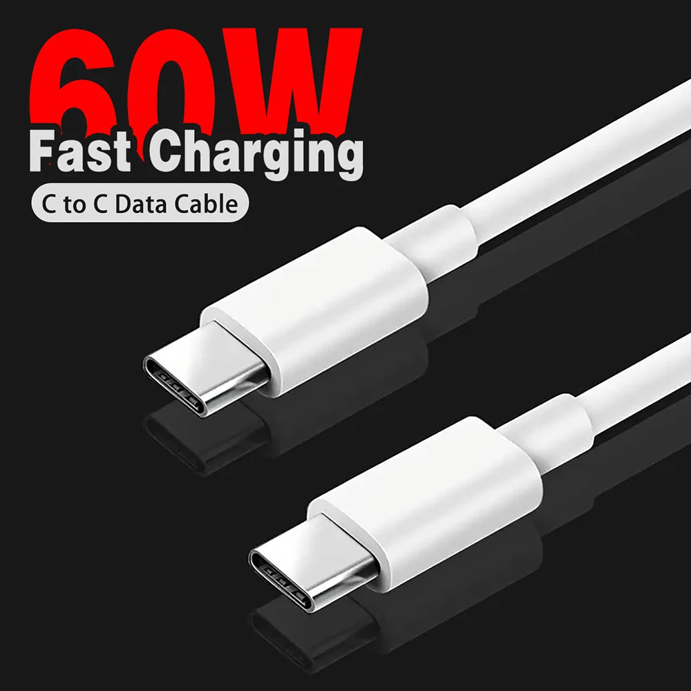 PD 60W USB-C to USB-C Fast Charging Cable – 1M/2M/3M for iPhone 15, Samsung, Xiaomi