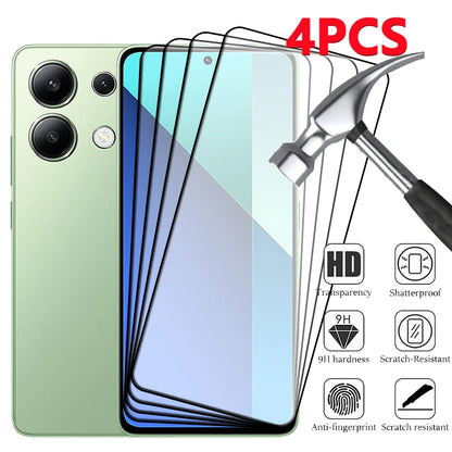 4Pcs Full Cover Tempered Glass Screen Protector – 9H Hardness for Xiaomi Redmi Note 13 4G