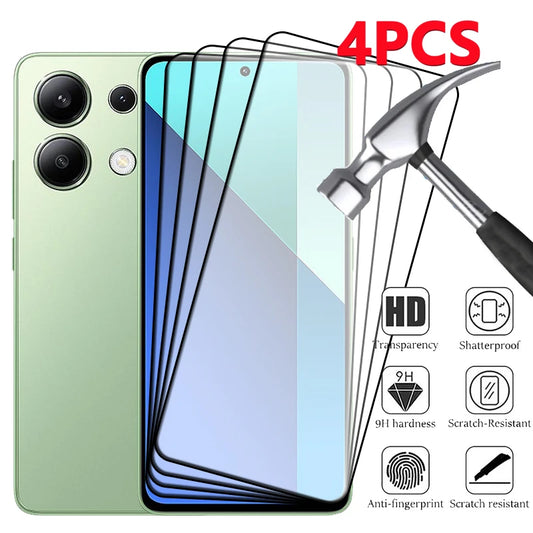 4Pcs Full Cover Tempered Glass Screen Protector – 9H Hardness for Xiaomi Redmi Note 13 4G