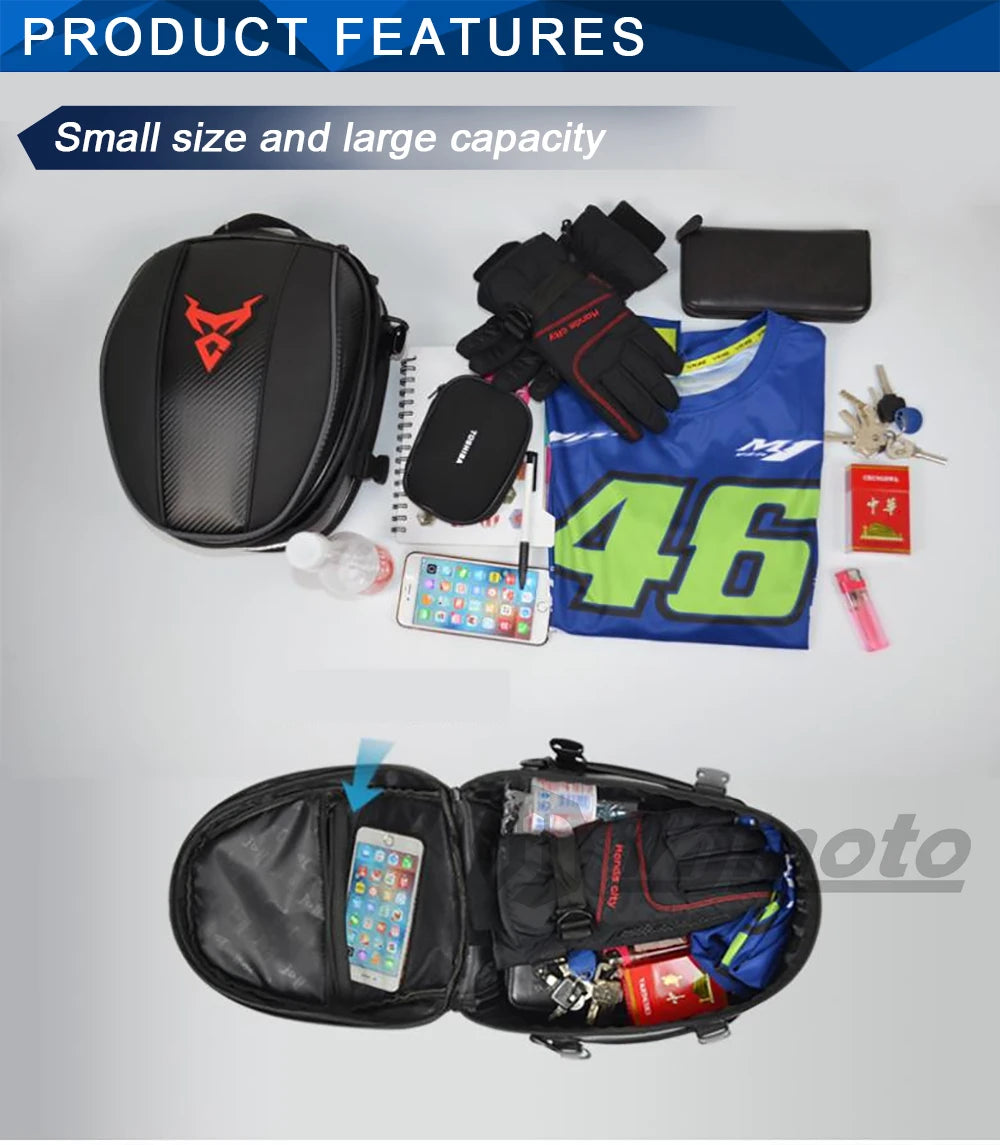 Motocentric Waterproof Motorcycle Tail Bag – High Capacity Rear Seat Backpack