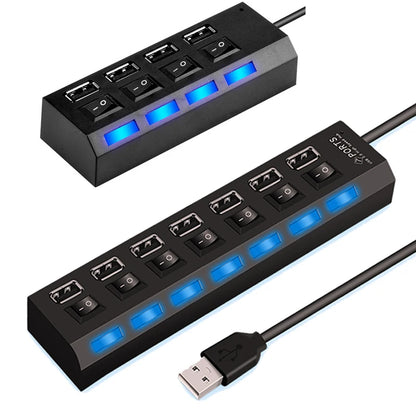 High-Speed USB 2.0 Hub 4/7 Ports – Splitter with LED & Power Switch for PC and Laptop