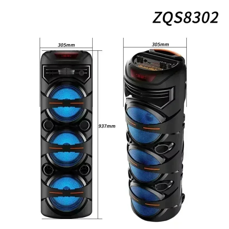 Bluetooth Stage Speaker 40W – Triple 8" Subwoofers, LED, Karaoke & Party Ready