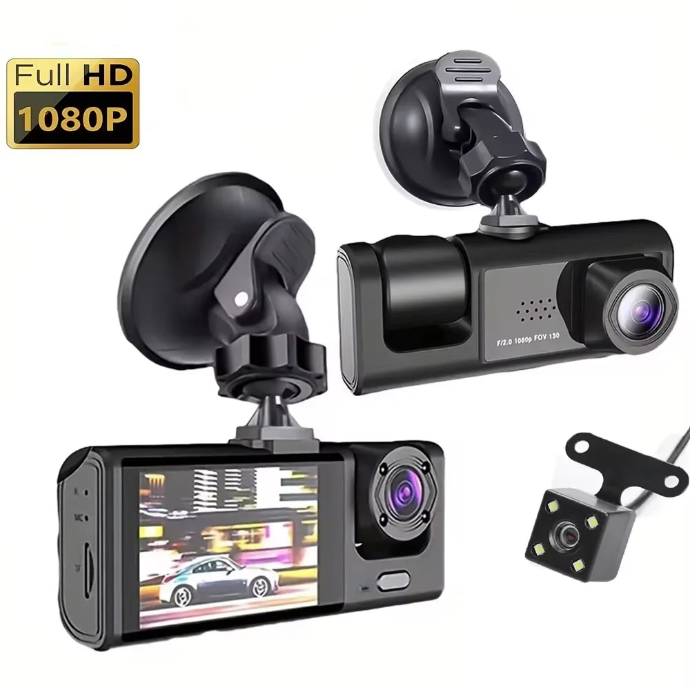 ash Cam with IR Night Vision, Loop Recording & 2" IPS Screen – 1080P Triple Camera Vehicle DVR