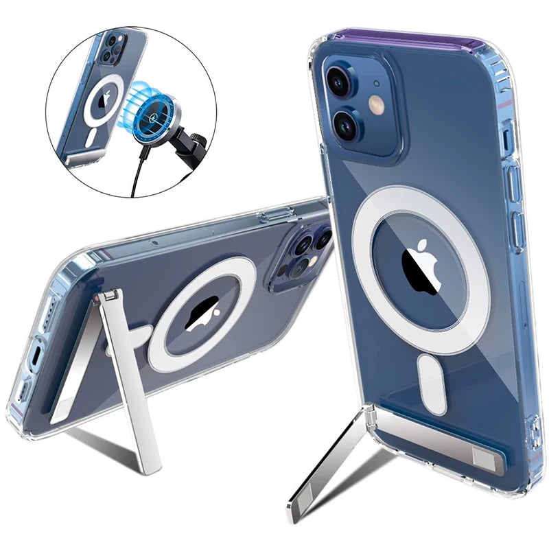 Stand Clear Magnetic Phone Case for iPhone 17 Pro Max Air Cases with Kickstand Transparent Holder Cover