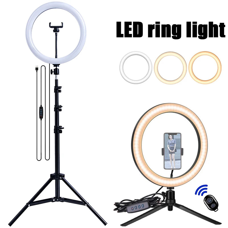 Adjustable Lighting with Tripod -  LED Selfie Ring Light 33cm