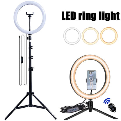 Adjustable Lighting with Tripod -  LED Selfie Ring Light 33cm