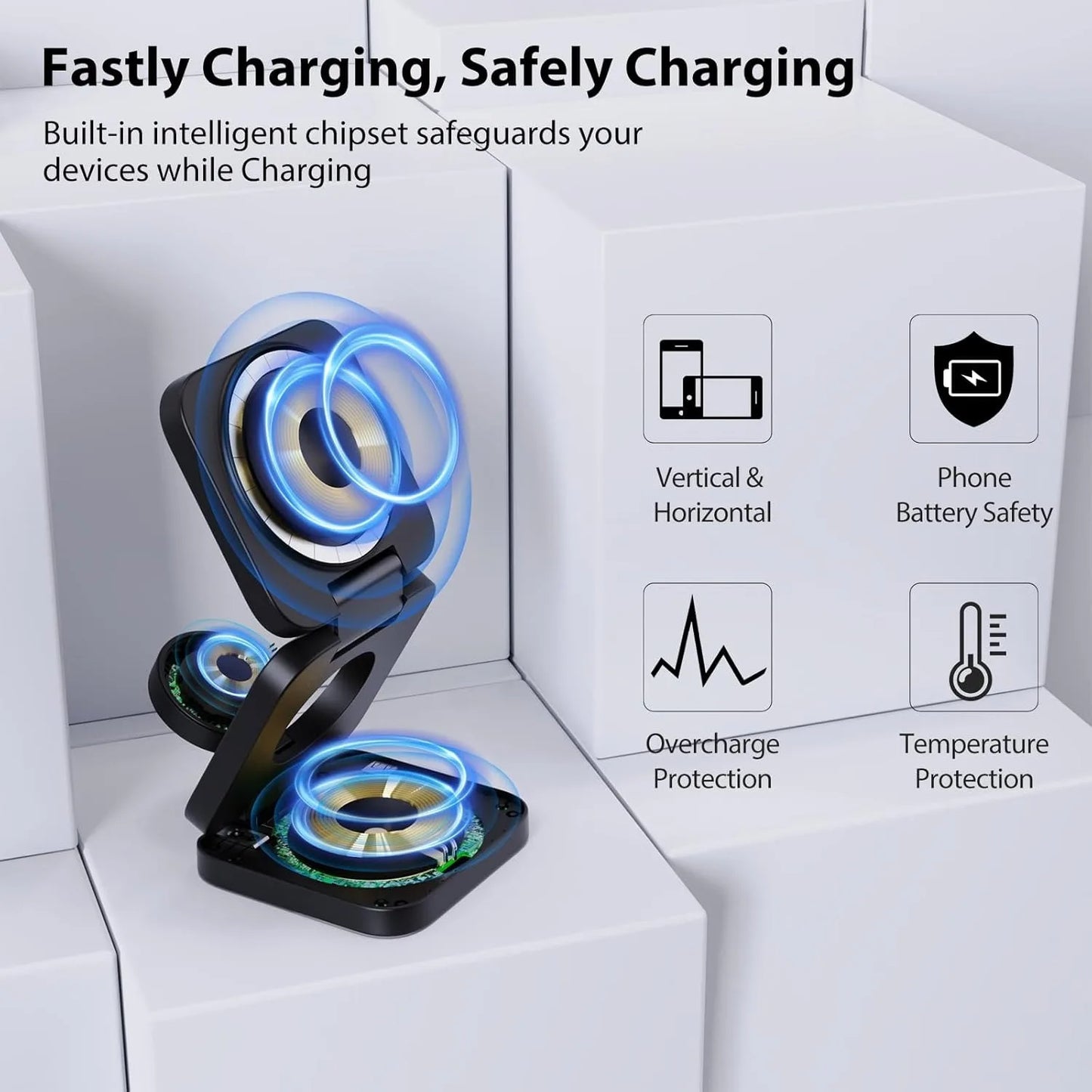 Fast Foldable Magnetic 3-in-1 Wireless Charger for iPhone, Apple Watch & AirPods
