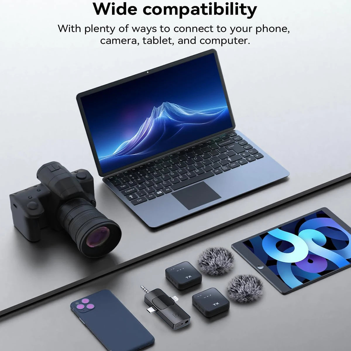 3-in-1 Wireless Lavalier Microphone – For Camera, iPhone & Android with Noise Reduction