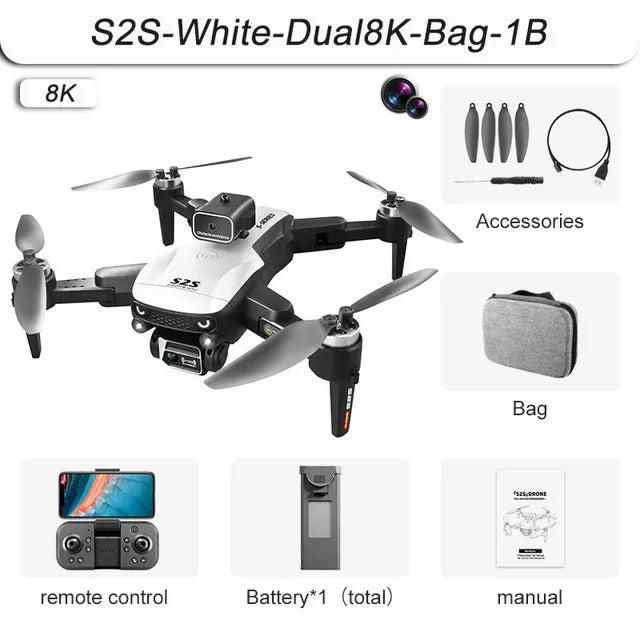 S2S Mini Drone 4K/8K – Foldable RC Quadcopter with Obstacle Avoidance & HD Camera