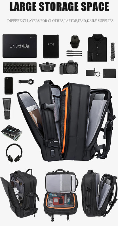 BANGE Travel & Business Backpack – Expandable, USB Charging, Waterproof, Fits 17.3” Laptop