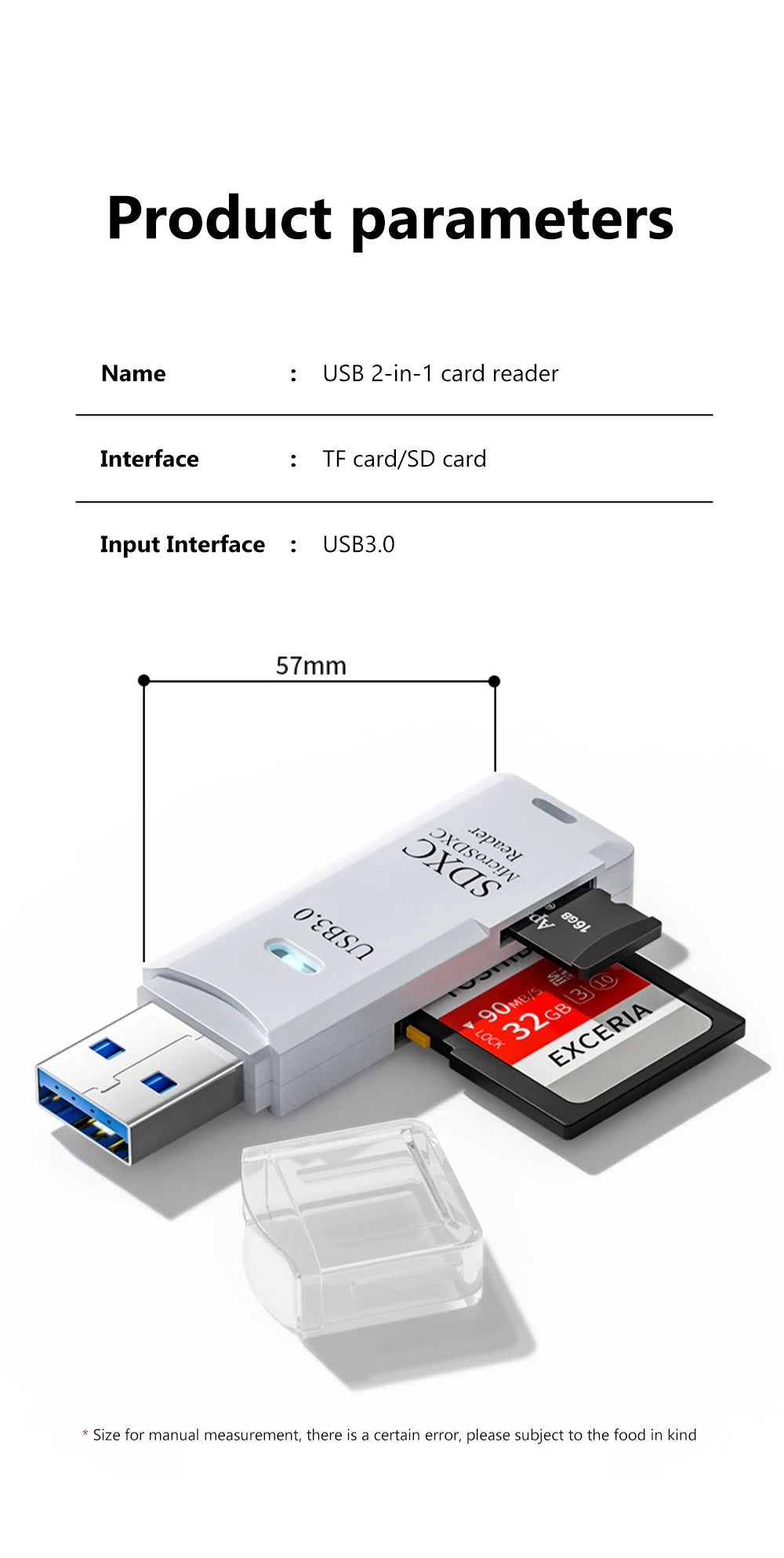 2-in-1 USB 3.0 Card Reader – SD & Micro TF High-Speed Adapter for PC & Laptop