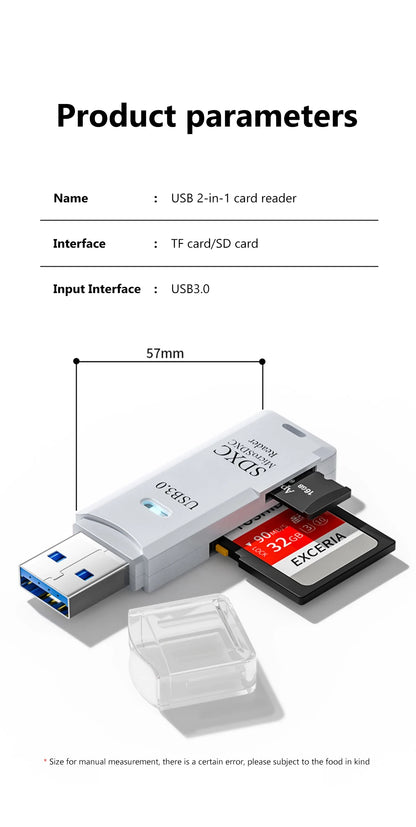 2-in-1 USB 3.0 Card Reader – SD & Micro TF High-Speed Adapter for PC & Laptop