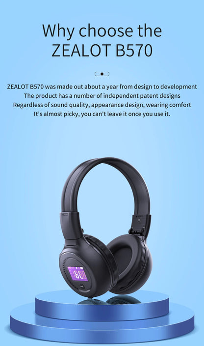 ZEALOT B570 Bluetooth Headphones – LCD, HiFi Sound, FM & TF Card Support