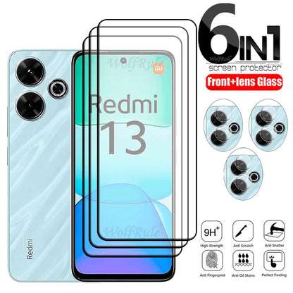 6-in-1 Tempered Glass Screen Protector Kit – 9H HD for Xiaomi Redmi 13 & Lens Glass