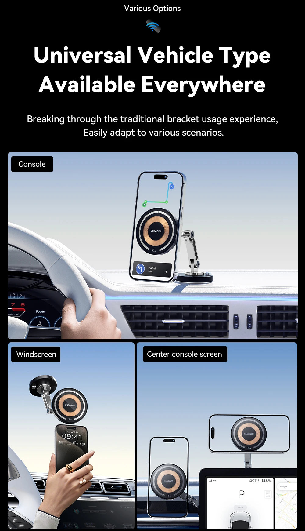Essager Magnetic Car Wireless Charger – 15W Fast Charging Mount for MagSafe iPhone