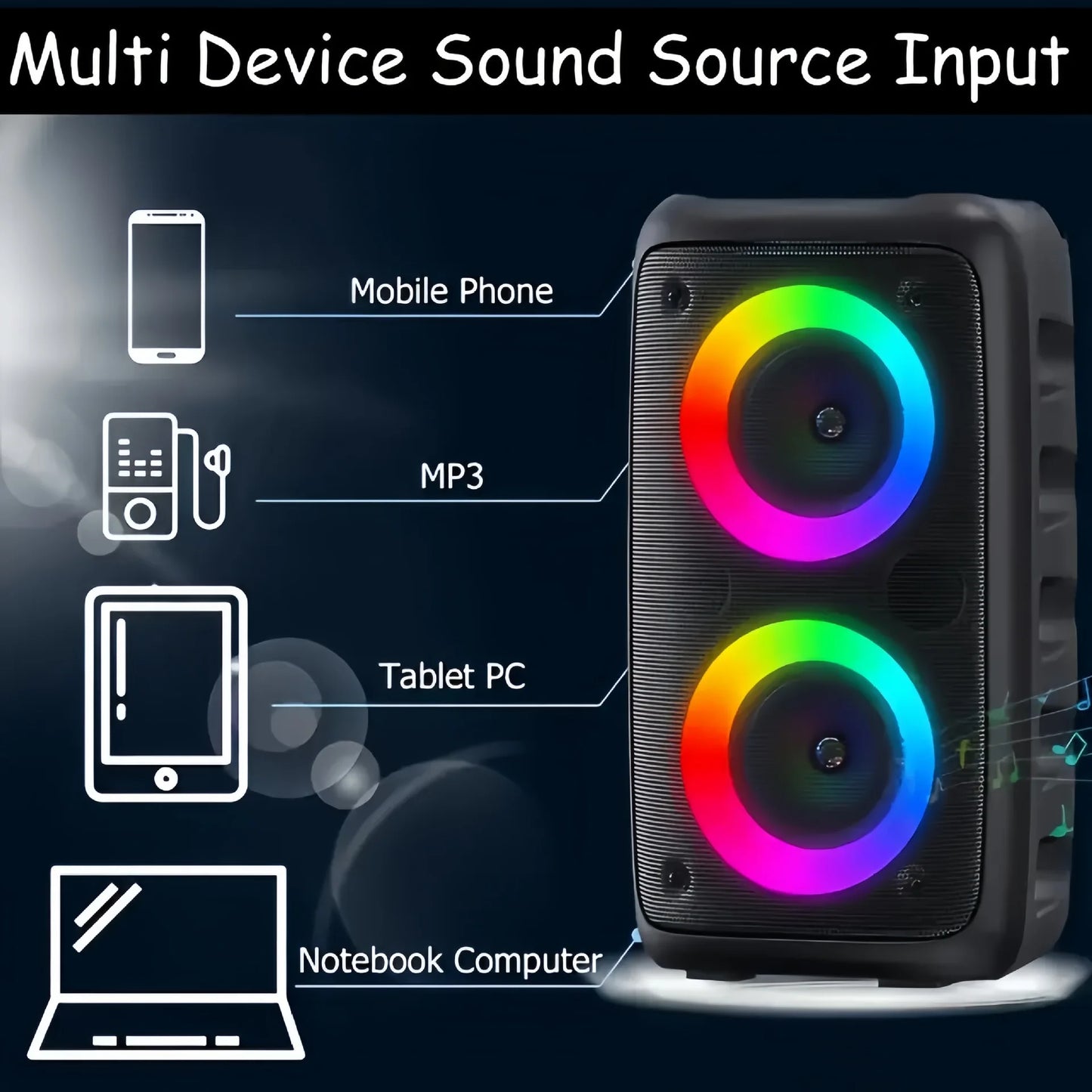 Bluetooth Speaker with Mic – Portable Karaoke Machine, FM, LED & TWS