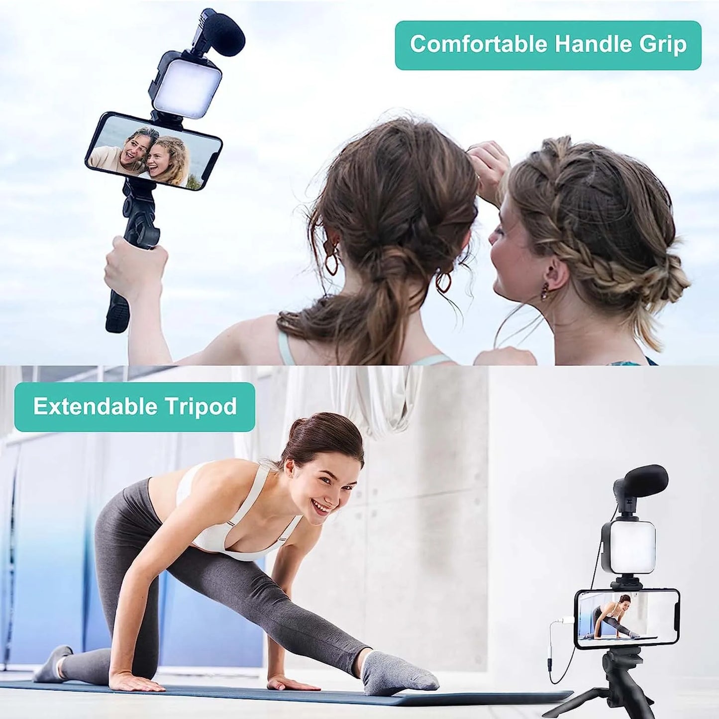 Vlogging Kit for iPhone & Android – Mini Tripod + Microphone for TikTok & YouTube
