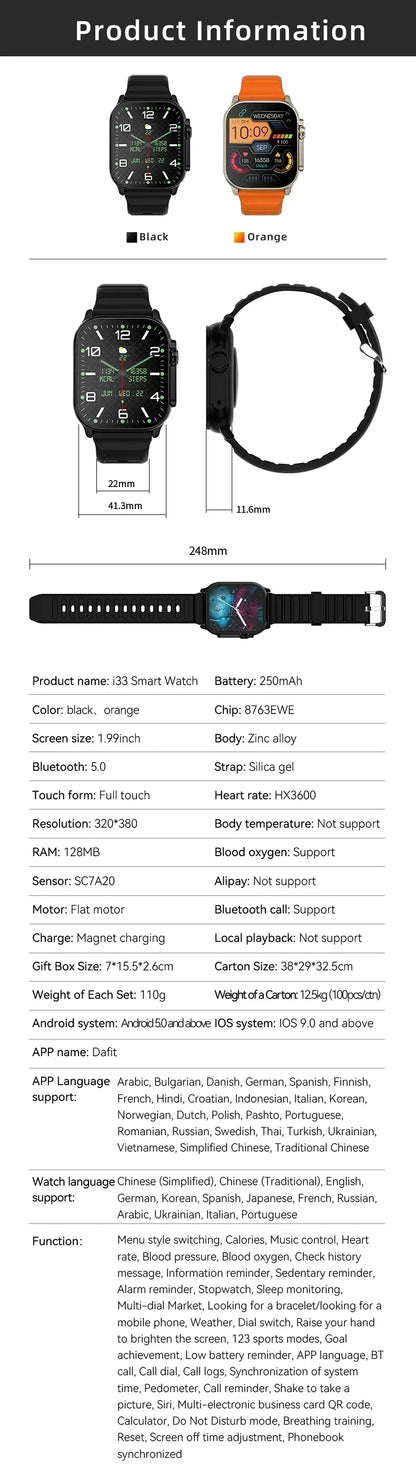 Smartwatch T900 U2 49mm – Bluetooth Call, NFC, GPS, Music, Games, Wireless Charging