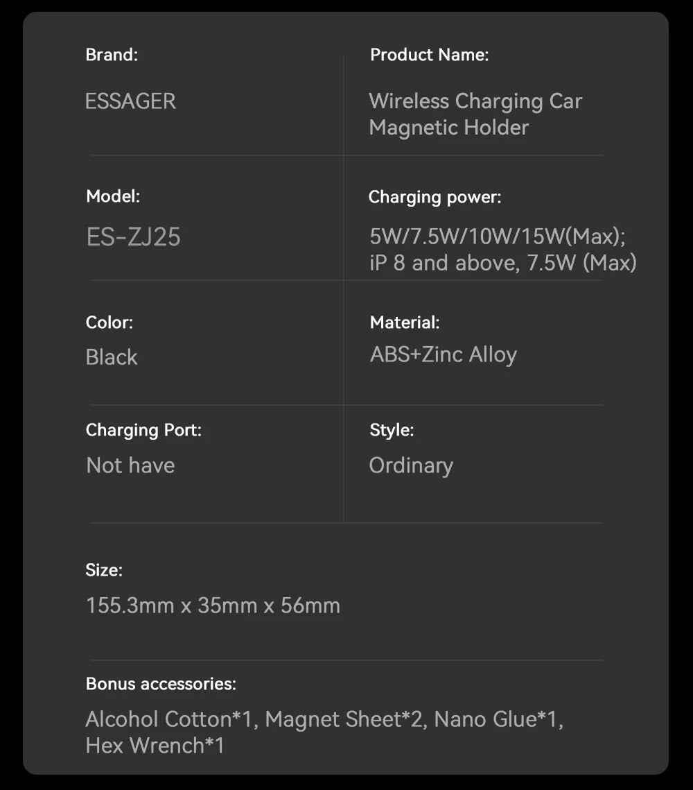 Essager Magnetic Car Wireless Charger – 15W Fast Charging Mount for MagSafe iPhone