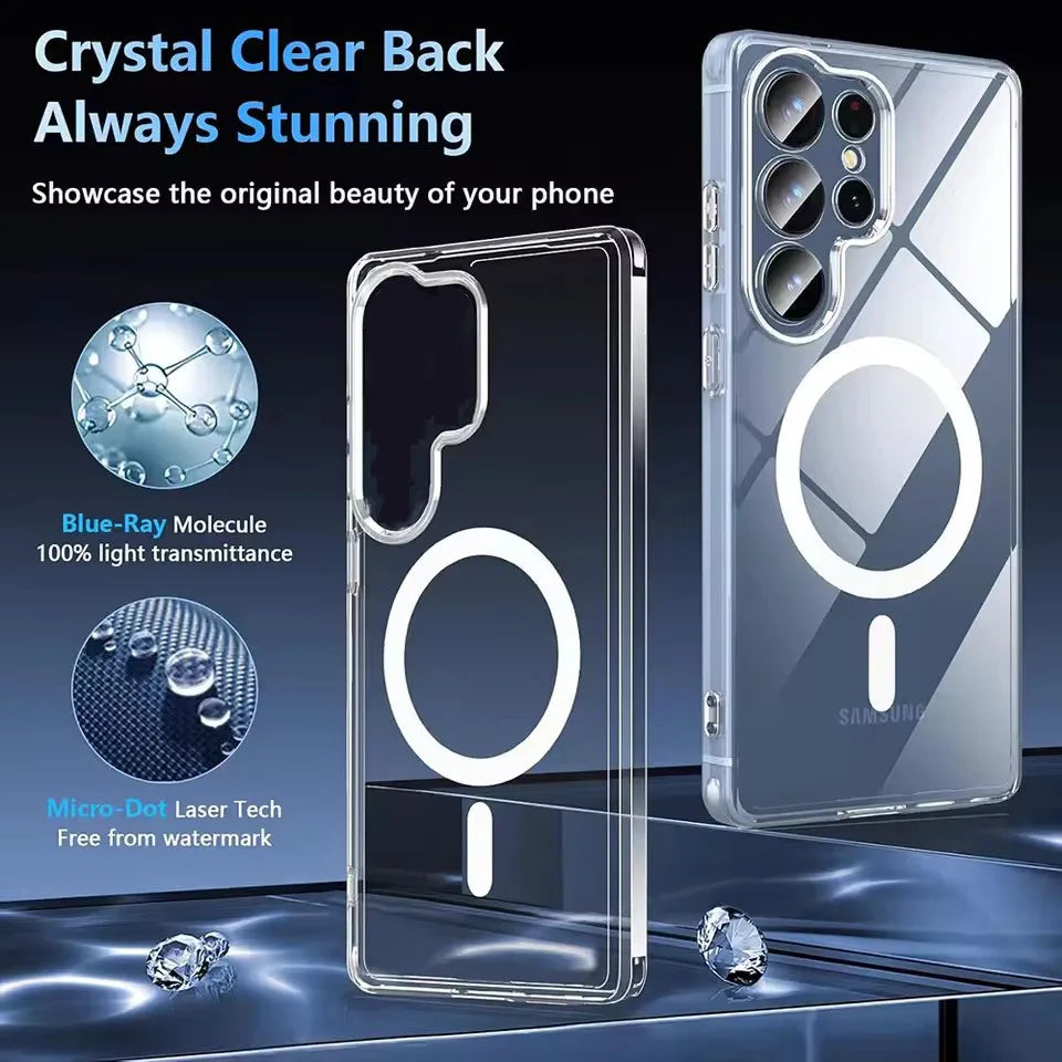 MagSafe Magnetic Wireless Charging Case – Clear Shockproof Cover for Galaxy S25 / S25+ / S25 Ultra