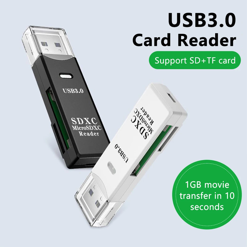 2-in-1 USB 3.0 Card Reader – SD & Micro TF High-Speed Adapter for PC & Laptop