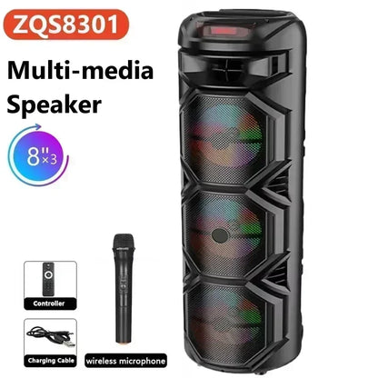 Bluetooth Stage Speaker 40W – Triple 8" Subwoofers, LED, Karaoke & Party Ready
