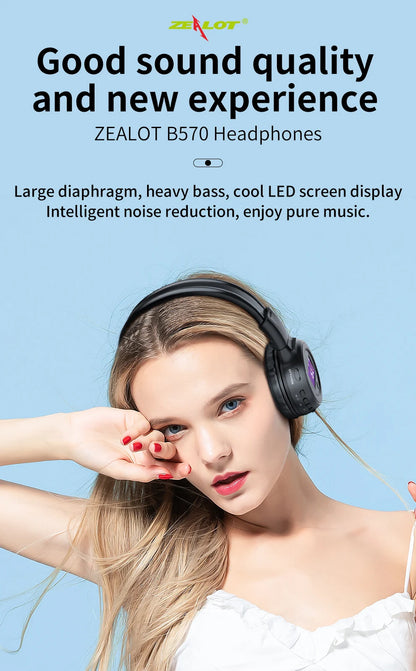 ZEALOT B570 Bluetooth Headphones – LCD, HiFi Sound, FM & TF Card Support