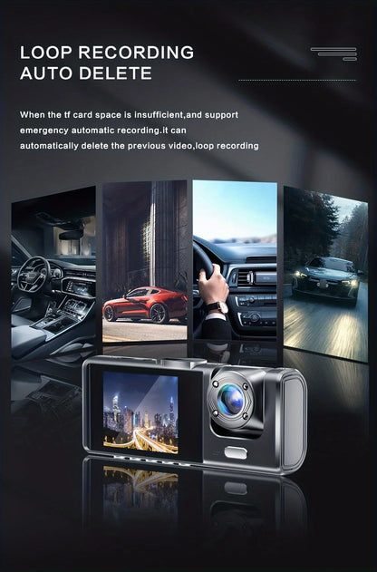 ash Cam with IR Night Vision, Loop Recording & 2" IPS Screen – 1080P Triple Camera Vehicle DVR