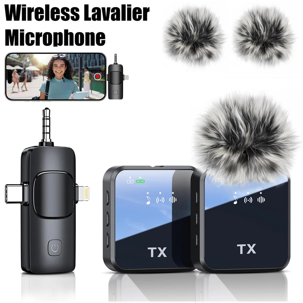 3-in-1 Wireless Lavalier Microphone – For Camera, iPhone & Android with Noise Reduction
