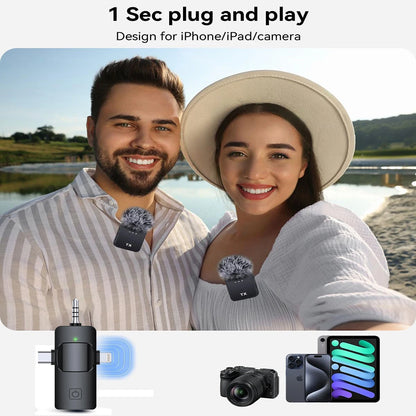 3-in-1 Wireless Lavalier Microphone – For Camera, iPhone & Android with Noise Reduction