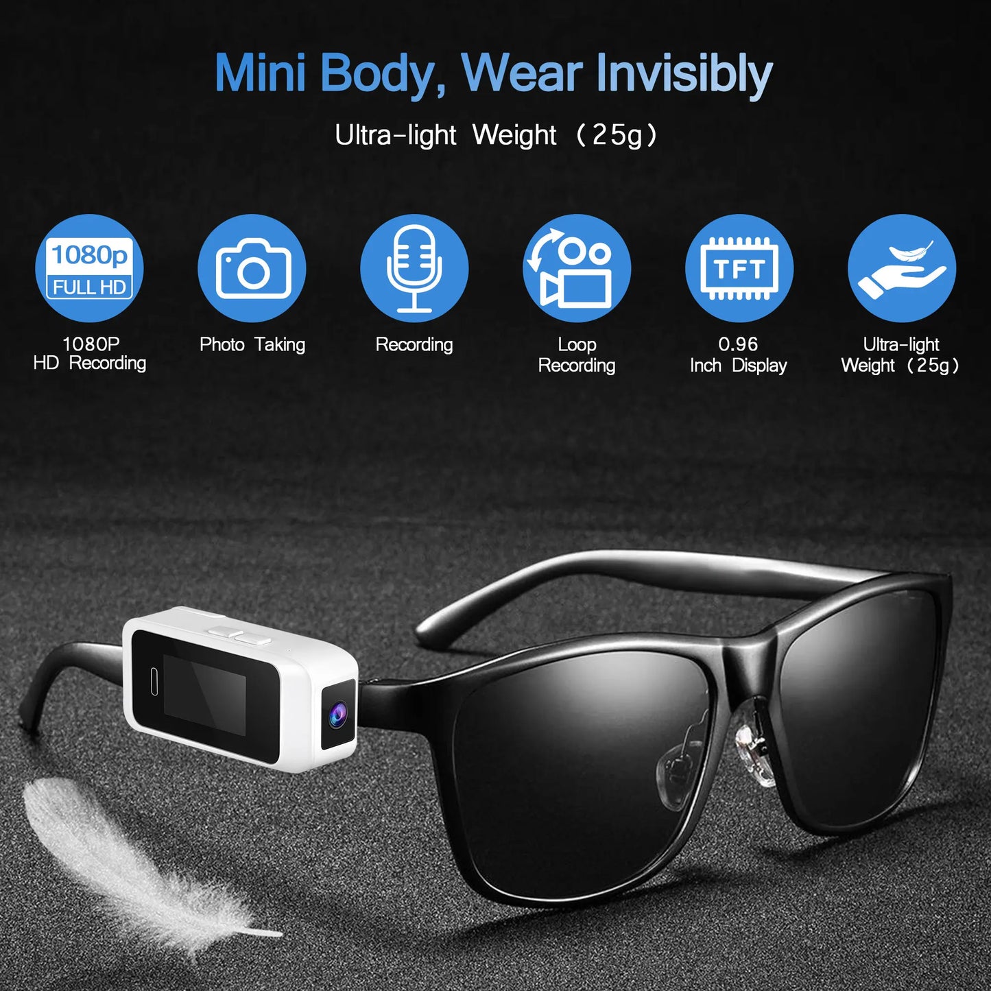 Wearable Glasses Camera 1080P – Mini Portable Video Recorder with Head-Mounted Design