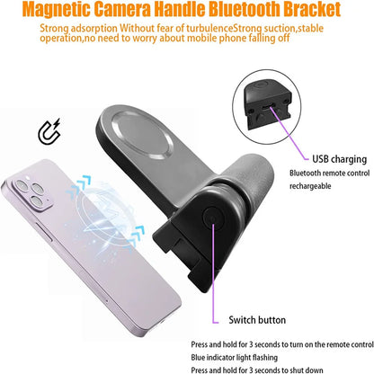 Magnetic Phone Grip with Bluetooth Shutter – MagSafe Holder & 1/4" Tripod Mount for iPhone & Android