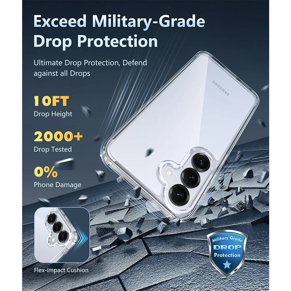 Anti-Yellowing Glitter Military Case – Clear Protective Cover for Galaxy S25/S24/S23 Series