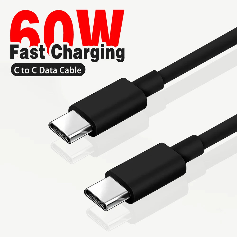 PD 60W USB-C to USB-C Fast Charging Cable – 1M/2M/3M for iPhone 15, Samsung, Xiaomi