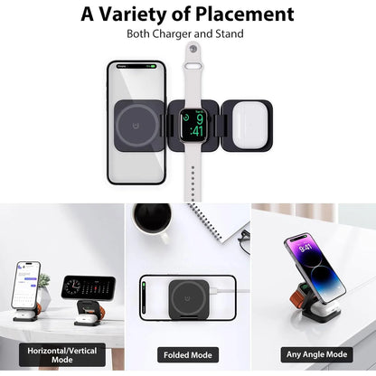 Fast Foldable Magnetic 3-in-1 Wireless Charger for iPhone, Apple Watch & AirPods