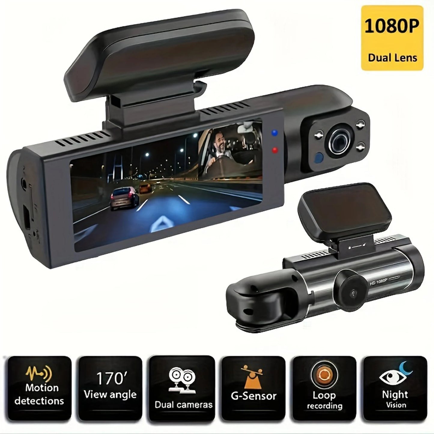 Dual Lens Car DVR 1080P – Interior & Front Dash Cam Full HD Vehicle Recorder