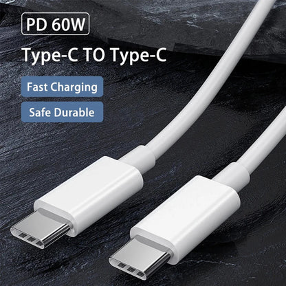PD 60W USB-C to USB-C Fast Charging Cable – 1M/2M/3M for iPhone 15, Samsung, Xiaomi