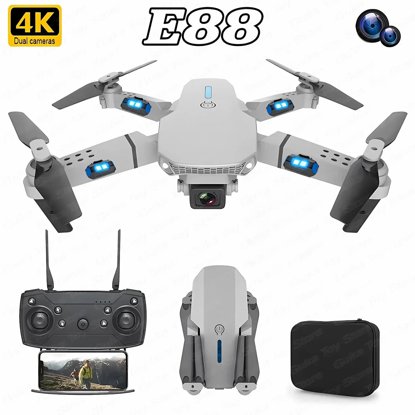 E88 Pro Foldable Drone – 4K/1080P HD Camera, WiFi FPV, RC Helicopter Toy Gift