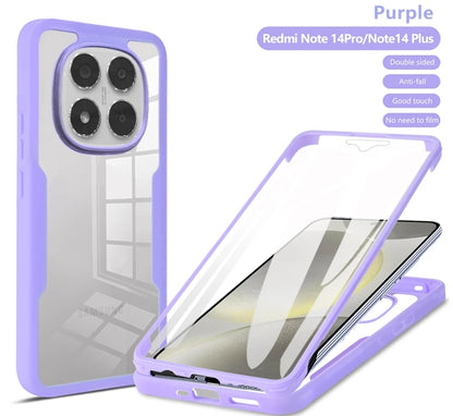 360° Full Body Shockproof Case for Redmi Note 14 Pro 5G – Transparent Cover with Screen Protector