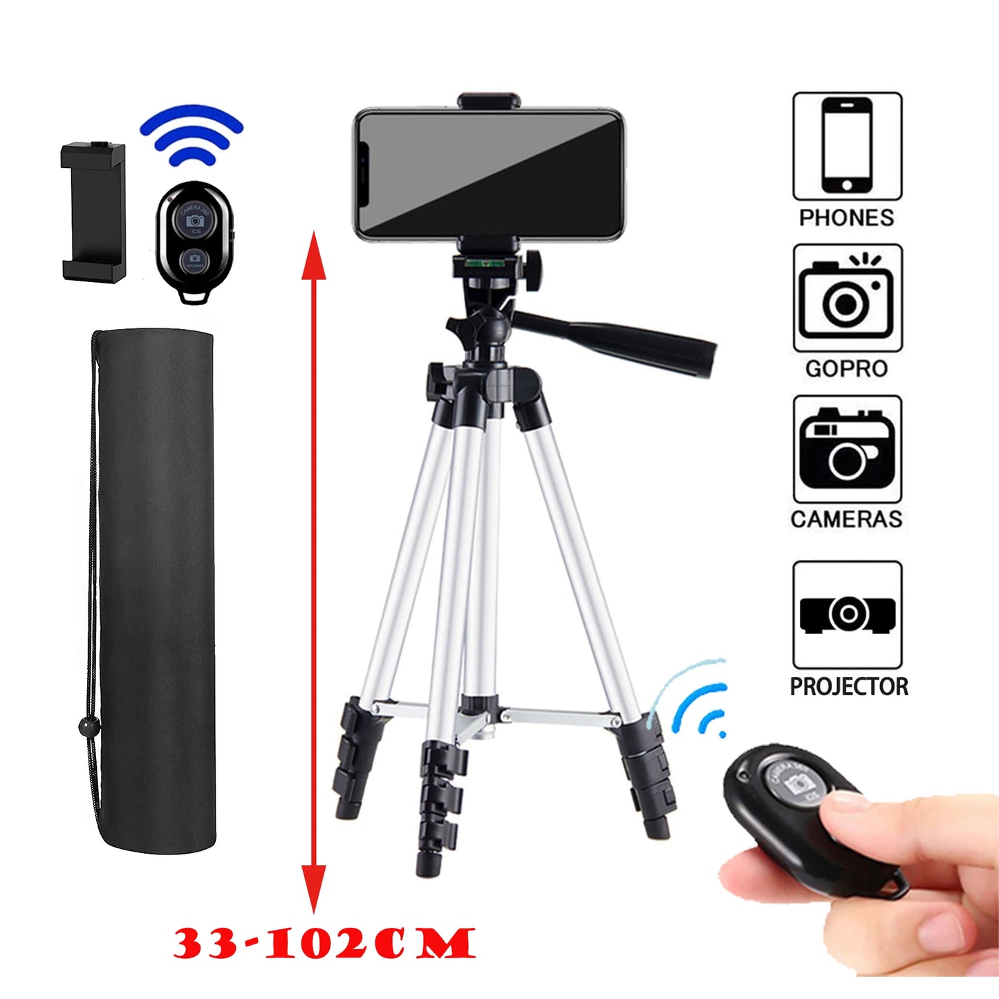 103cm Lightweight Tripod for Phone & Camera – Portable with Bluetooth Control & Desktop Stand